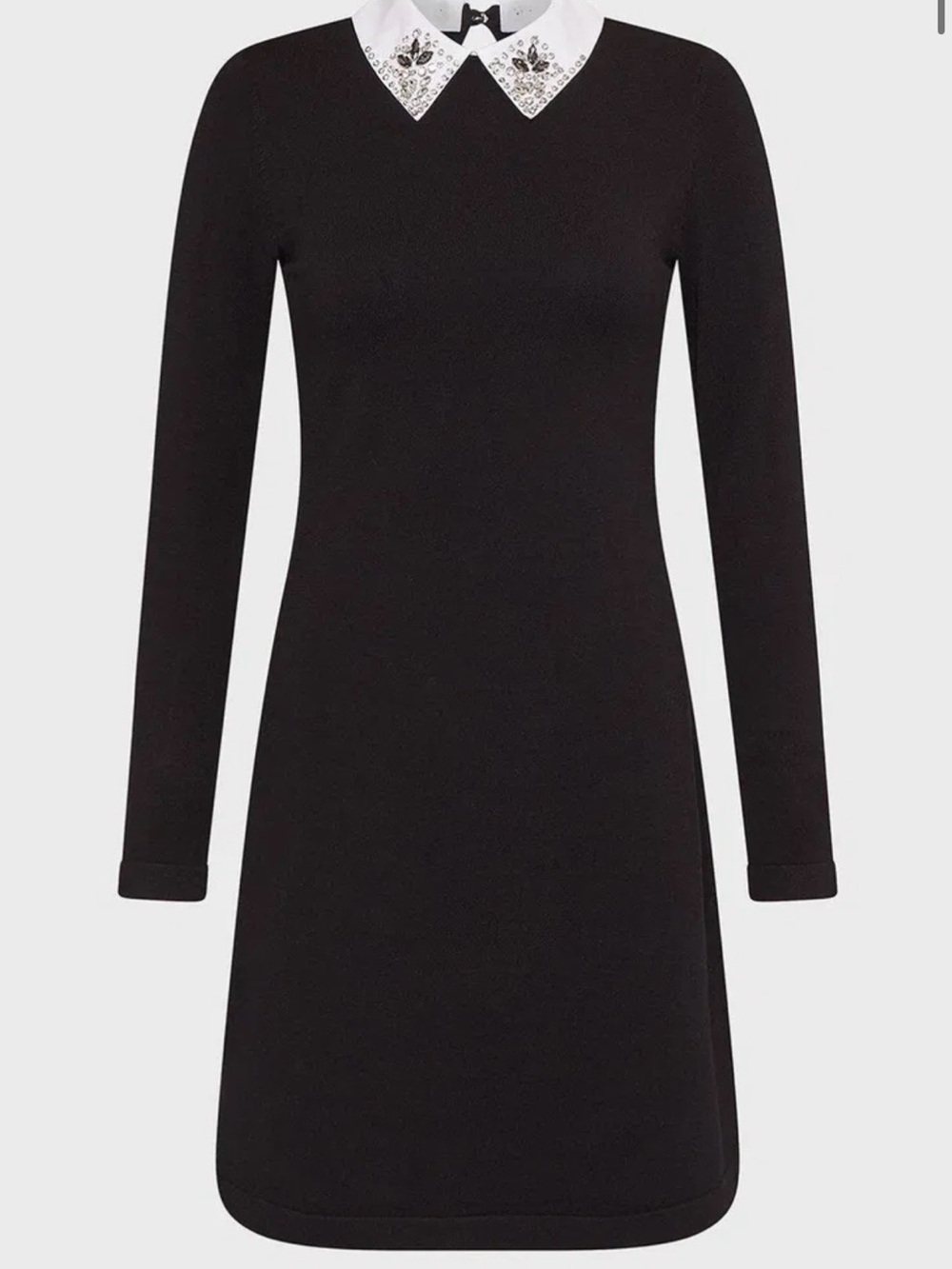 Karen Millen Black Midi Dress With Crystal Collar, Goth, Luxury, Designer.